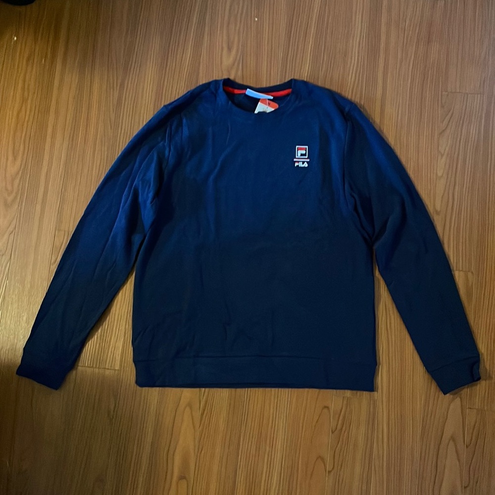 Fila Men's Long Sleeve Crew Neck Pullover Logo Sweatshirt Blue